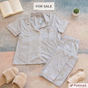 Cozy Light Gray Pajama J Crew Set with Piping